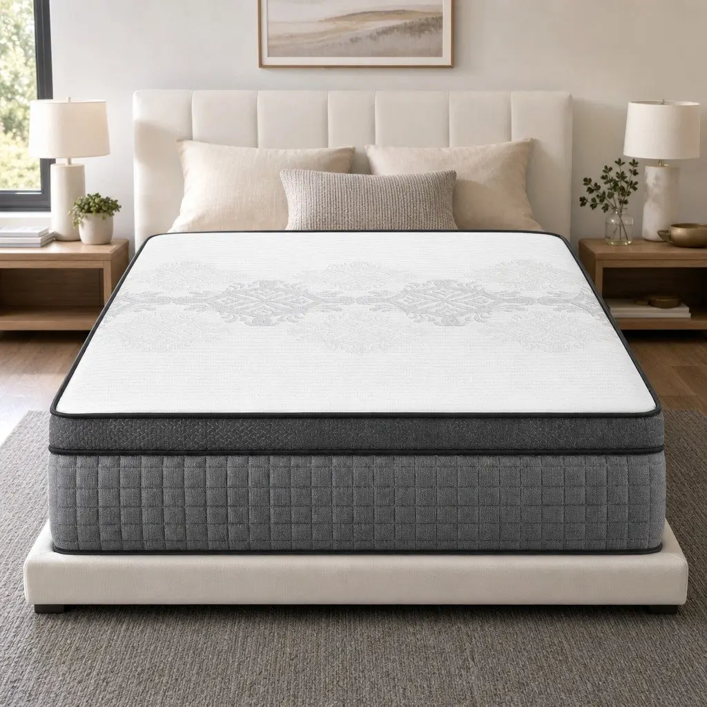 Queen Mattress Dual Zone Flippable Comfort 37cm White and Grey