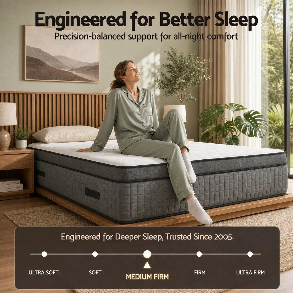 Queen Mattress Dual Zone Flippable Comfort 37cm White and Grey