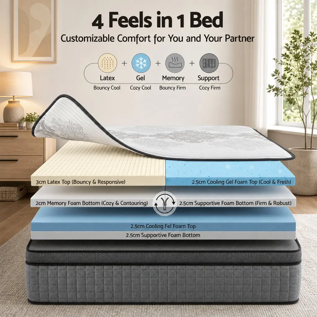Queen Mattress Dual Zone Flippable Comfort 37cm White and Grey