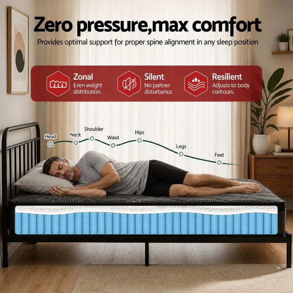 Double Mattress 25cm Pocket Spring Latex Euro Top Medium Firm Support Bed