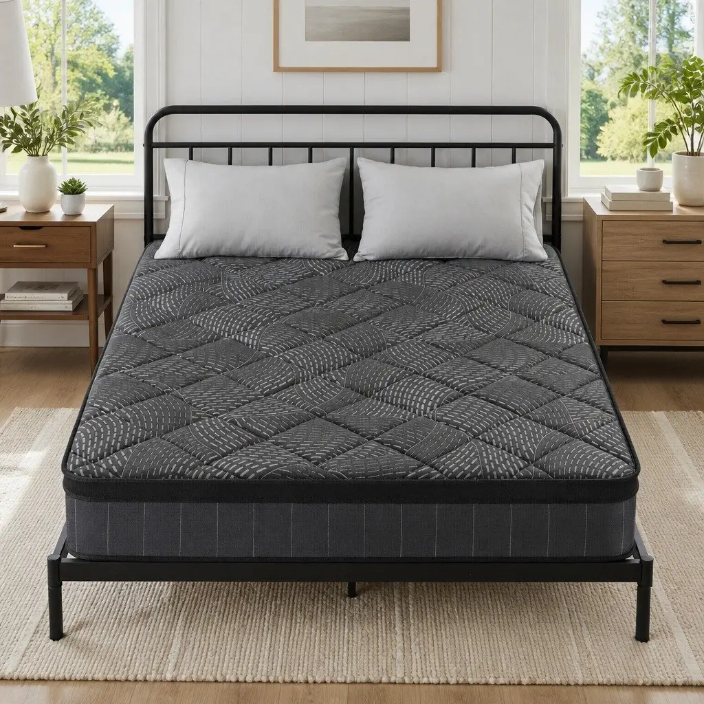 Queen Mattress Medium Firm Support 25cm Black Pocket Spring Latex Euro Top