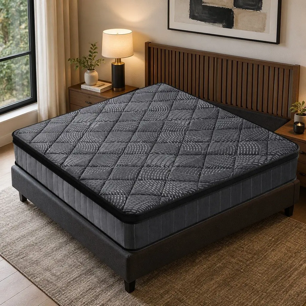 Queen Mattress Medium Firm Support 25cm Black Pocket Spring Latex Euro Top