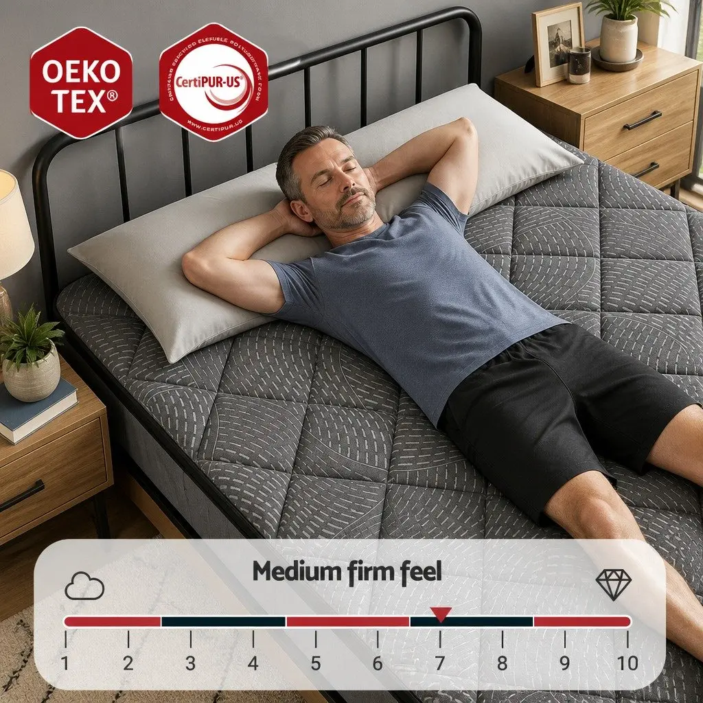 Queen Mattress Medium Firm Support 25cm Black Pocket Spring Latex Euro Top