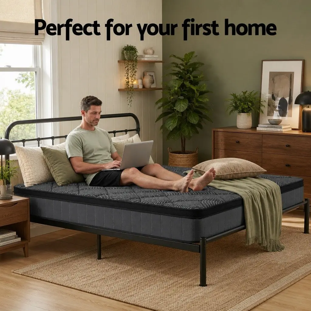Queen Mattress Medium Firm Support 25cm Black Pocket Spring Latex Euro Top