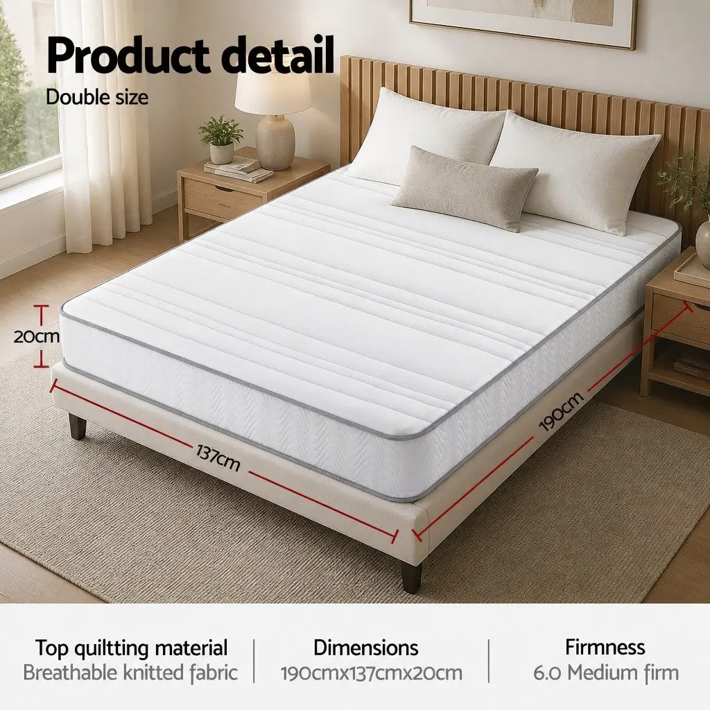 Double Mattress Medium Firm 20cm Egg-Crate Foam White
