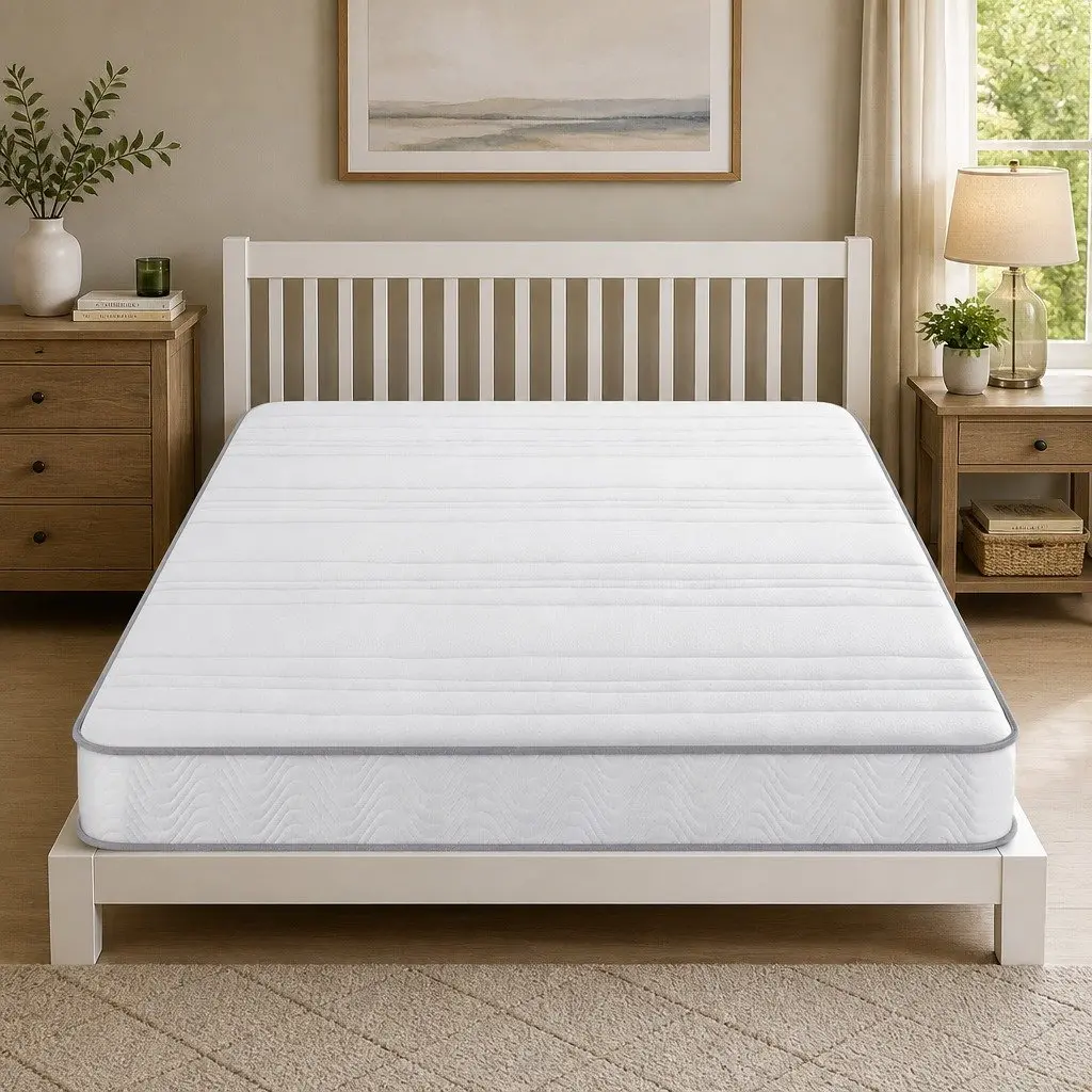 Queen Mattress Medium-Firm 20cm White Egg-Crate Foam Pocket Spring Reinforced Edge