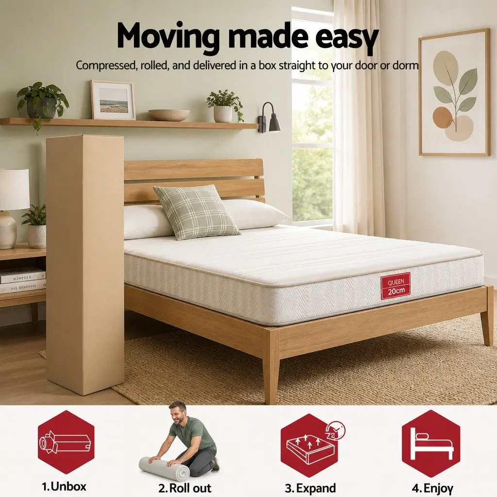 Queen Mattress Medium-Firm 20cm White Egg-Crate Foam Pocket Spring Reinforced Edge