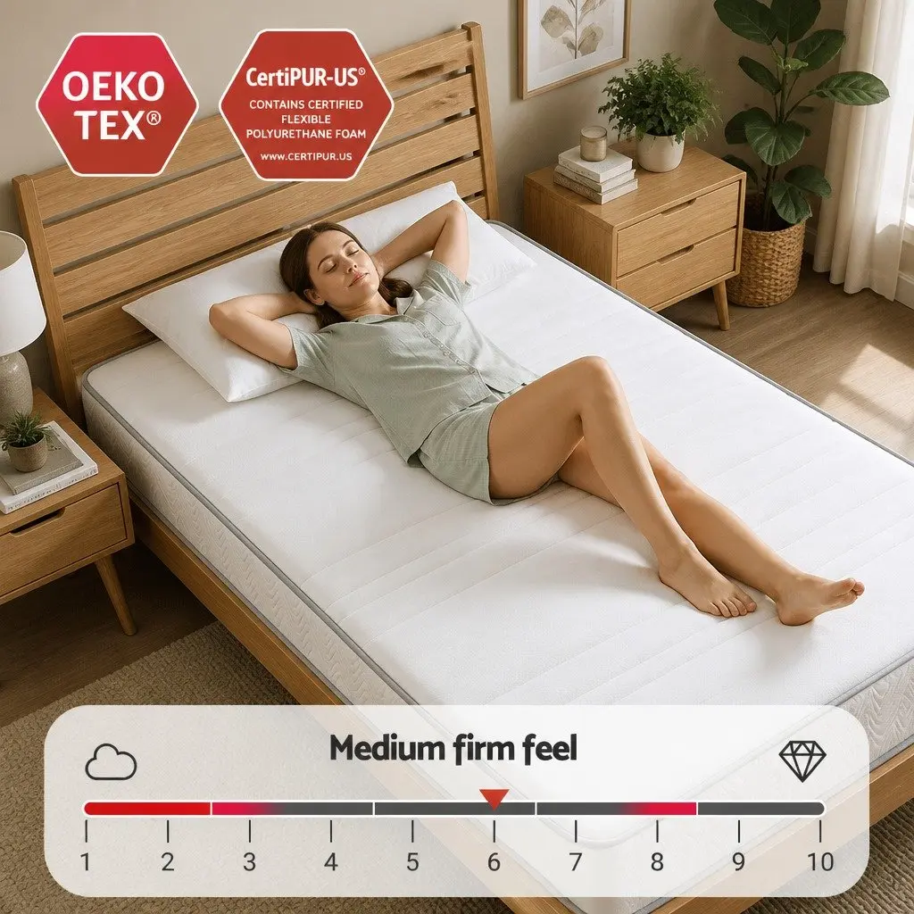 Single Mattress Medium Firm 20cm White Egg-Crate Foam Pocket Spring Tight Top