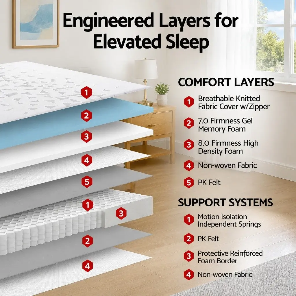 Queen Mattress Dual Firmness 23cm Pocket Spring Reversible Foam White or Grey