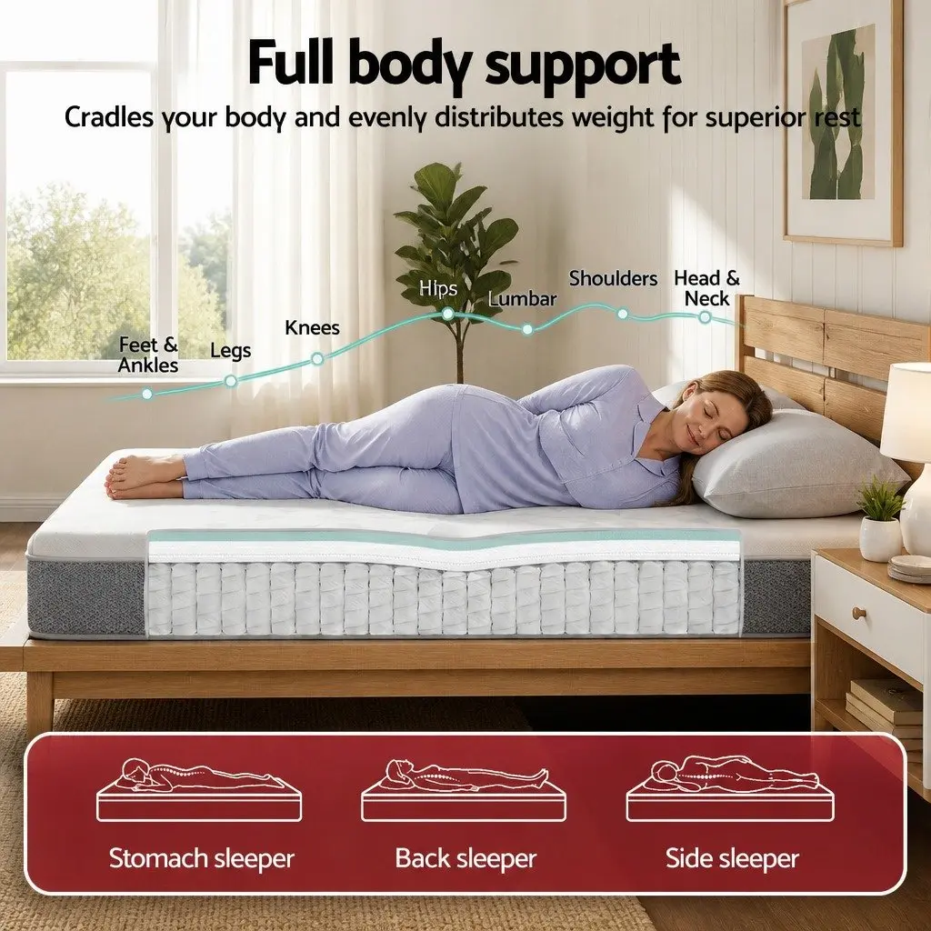 Queen Mattress Dual Firmness 23cm Pocket Spring Reversible Foam White or Grey