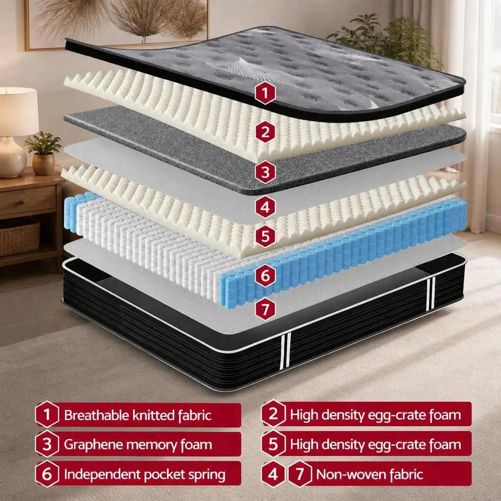 King Mattress 35cm Euro Top Medium Firm Pocket Spring Memory Foam Sleep Bed