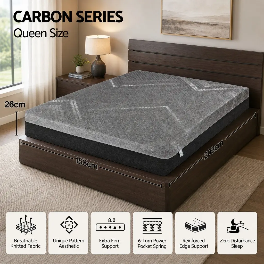 Queen Mattress Firm 26cm Dark Grey Breathable