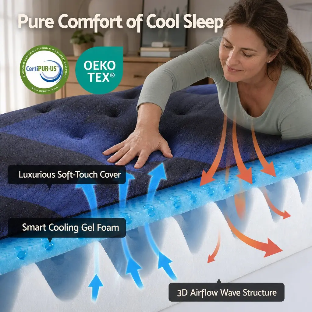 King Single Mattress Cooling Gel Memory Foam 34cm Black Blue