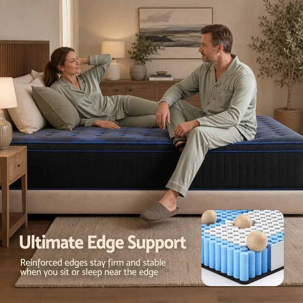 King Single Mattress Cooling Gel Memory Foam 34cm Black Blue