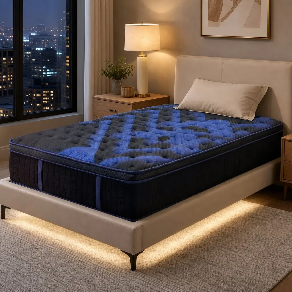 Single Mattress Medium Firm 34cm Cooling Gel Memory Foam Pocket Spring Black & Blue