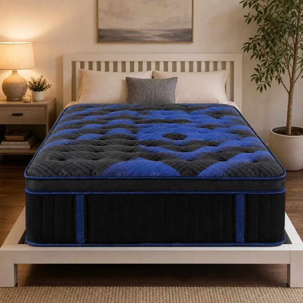 Single Mattress Medium Firm 34cm Cooling Gel Memory Foam Pocket Spring Black & Blue