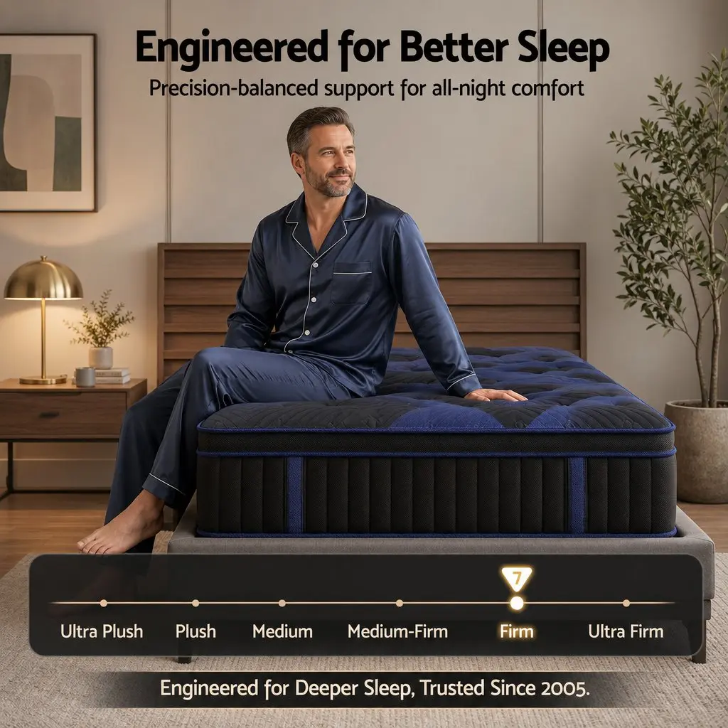 Single Mattress Medium Firm 34cm Cooling Gel Memory Foam Pocket Spring Black & Blue