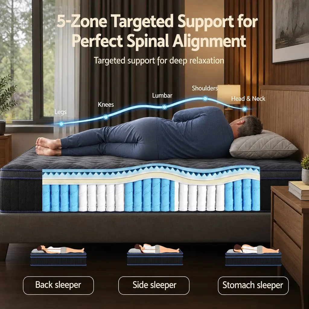Single Mattress Medium Firm 34cm Cooling Gel Memory Foam Pocket Spring Black & Blue