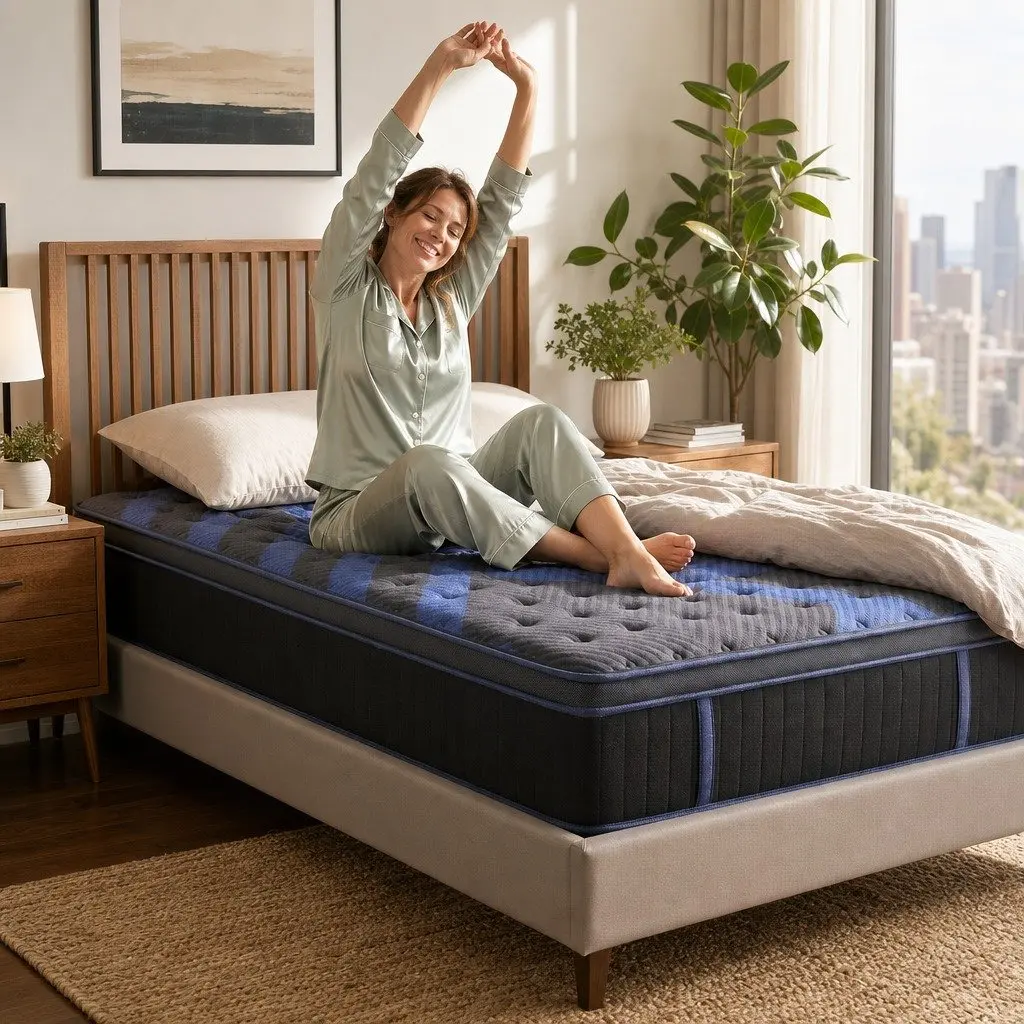 Single Mattress Medium Firm 34cm Cooling Gel Memory Foam Pocket Spring Black & Blue