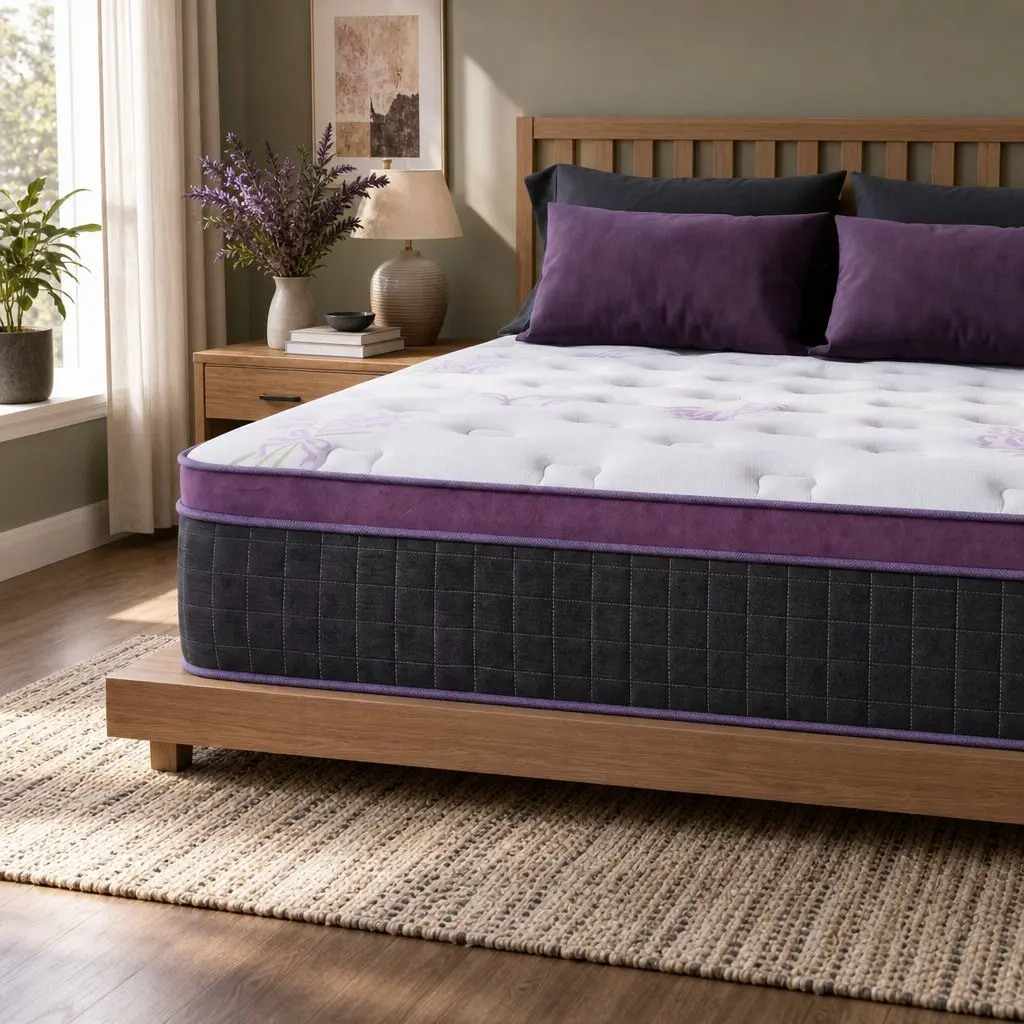Double Mattress Firm Breathable Euro Top 35cm Pocket Spring Purple and Black with Edge Support