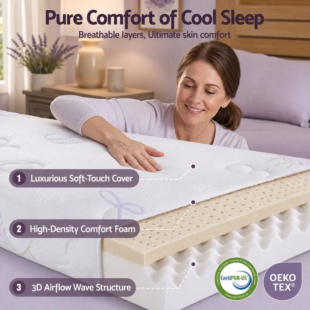 Double Mattress Firm Breathable Euro Top 35cm Pocket Spring Purple and Black with Edge Support