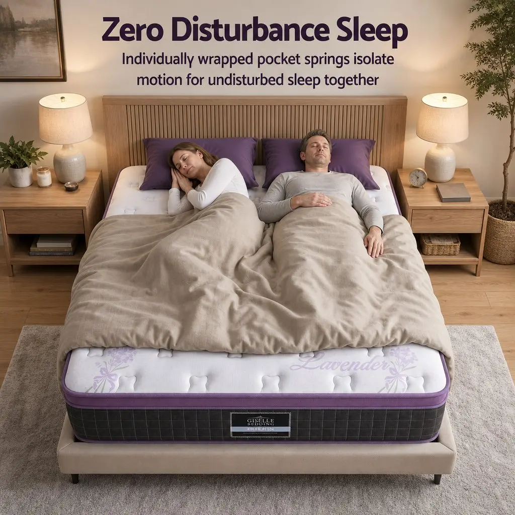 Double Mattress Firm Breathable Euro Top 35cm Pocket Spring Purple and Black with Edge Support