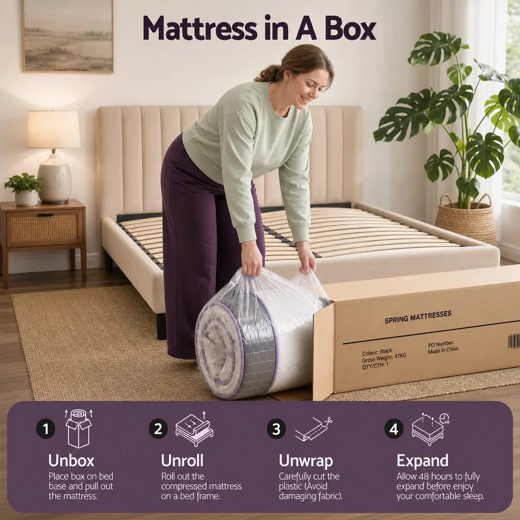 Double Mattress Firm Breathable Euro Top 35cm Pocket Spring Purple and Black with Edge Support