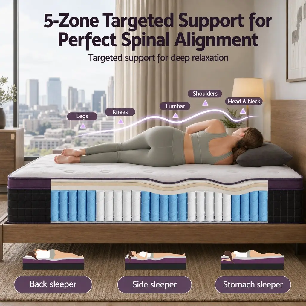 Single Mattress with 5-Zone Pocket Spring System, 35cm Thick