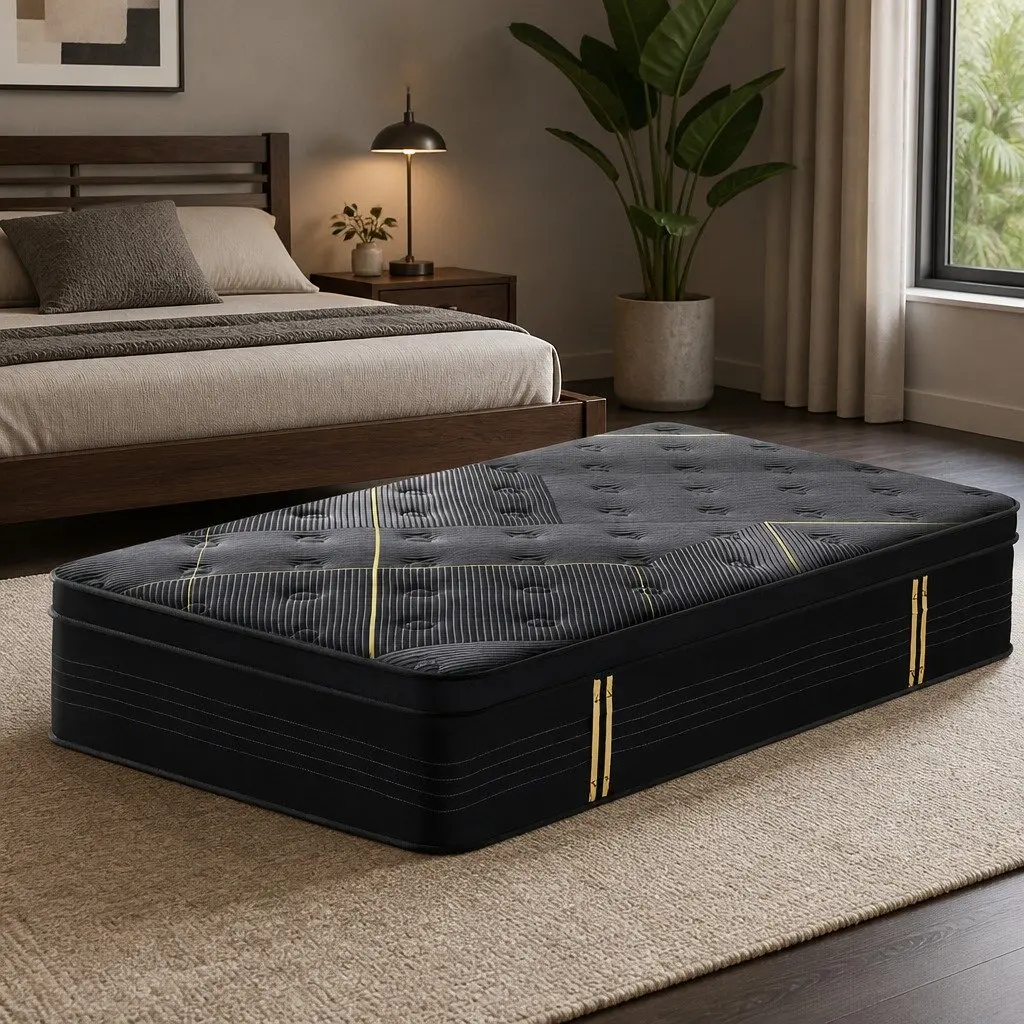 King Single Mattress Medium Firm 35cm Hybrid Pocket Spring Bamboo Charcoal Foam Black