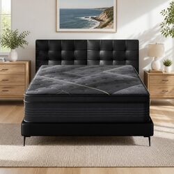 Queen Mattress 35cm Hybrid Pocket Spring Foam Euro Top Black