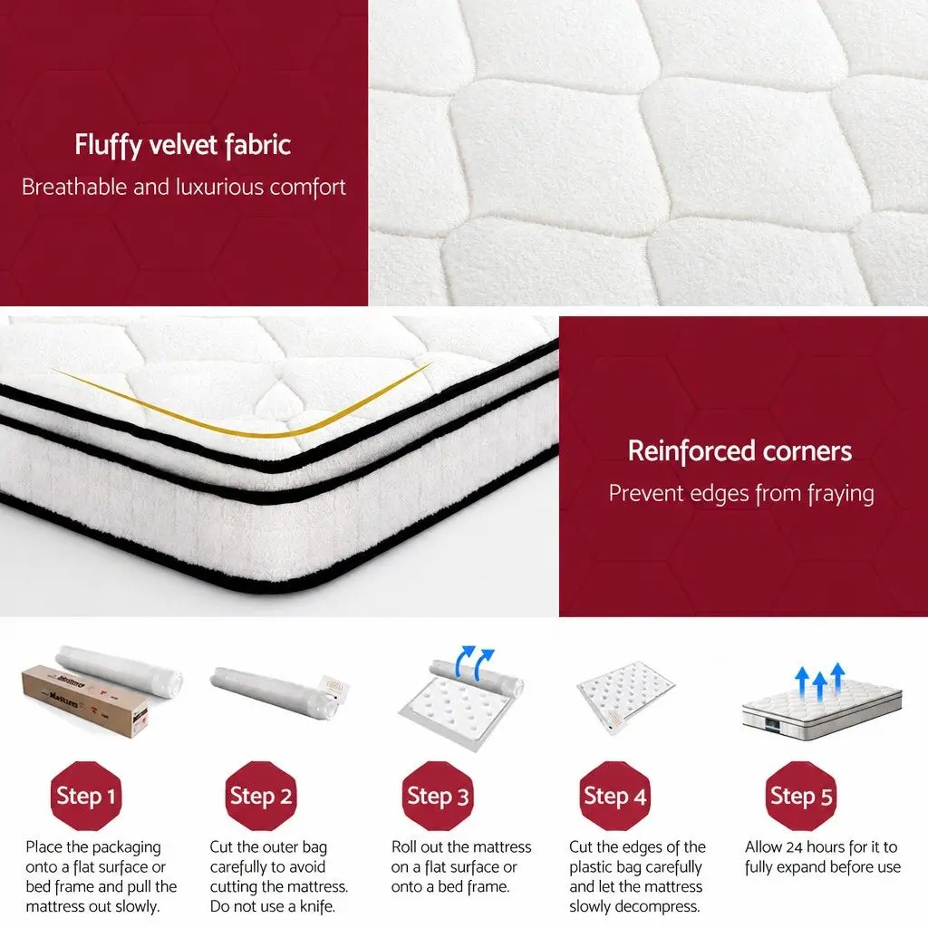 Single Mattress 22cm Medium Firm Euro Top Pocket Spring White Bed