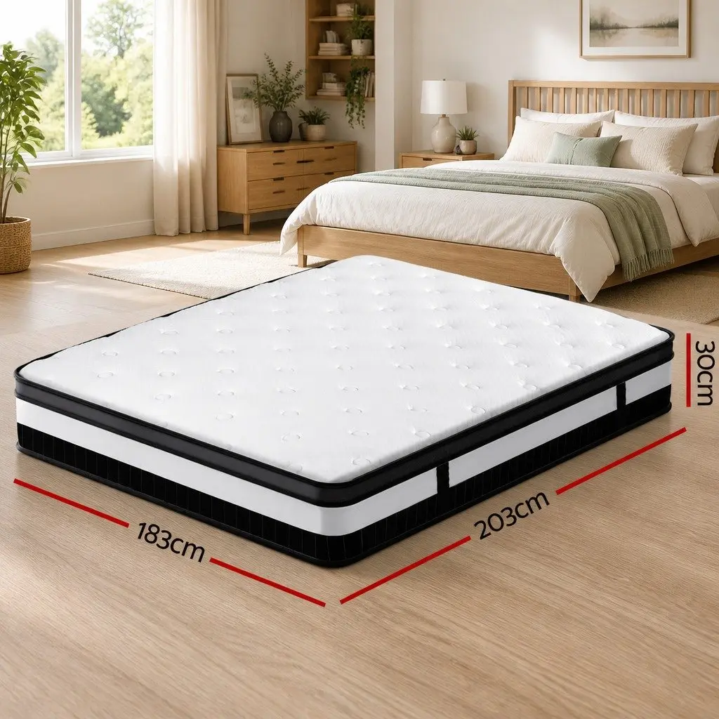 King Size Mattress Medium Firm Support 30cm Euro Top White