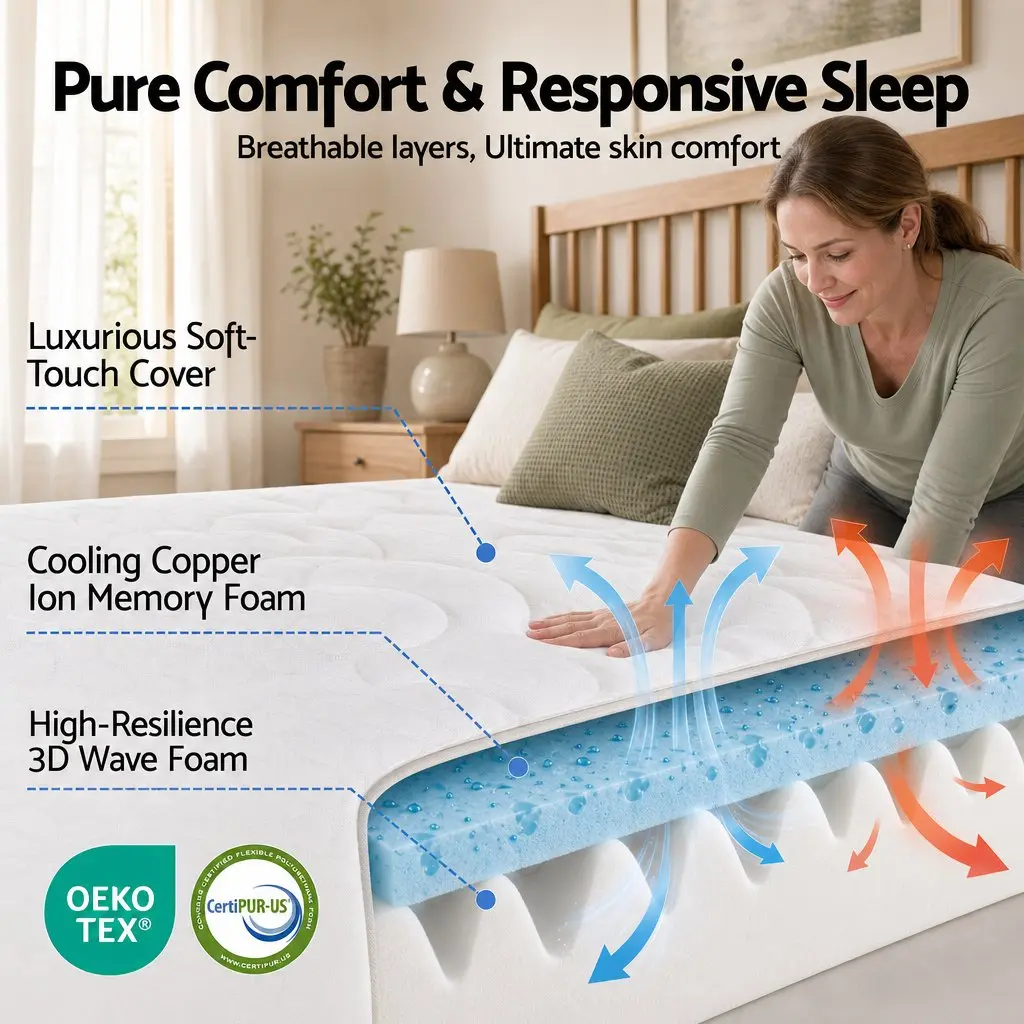 Double Mattress Firm 35cm Copper Memory Foam 7-Zone Pocket Springs