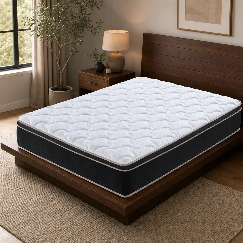 King Size Mattress Firm 35cm Pocket Spring Copper Memory Foam Euro Top Black White