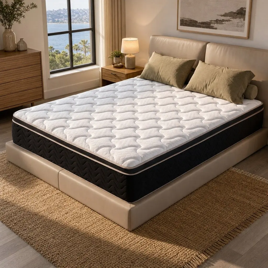 King Size Mattress Firm 35cm Pocket Spring Copper Memory Foam Euro Top Black White