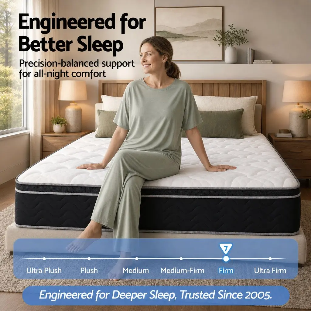 King Size Mattress Firm 35cm Pocket Spring Copper Memory Foam Euro Top Black White