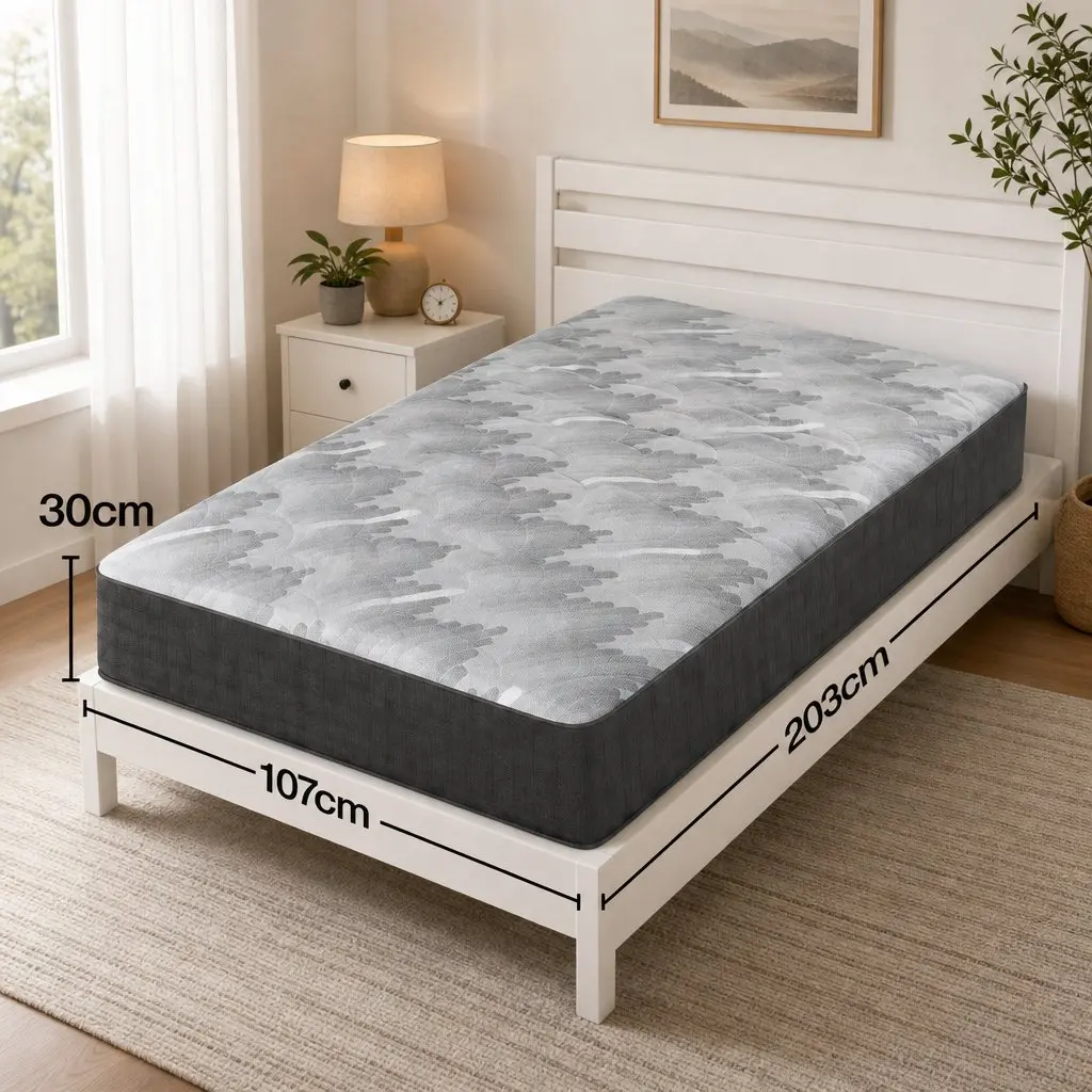 King Single Mattress Firm 30cm Pocket Spring 5-Zone Support Breathable Knitted Fabric Grey or Black