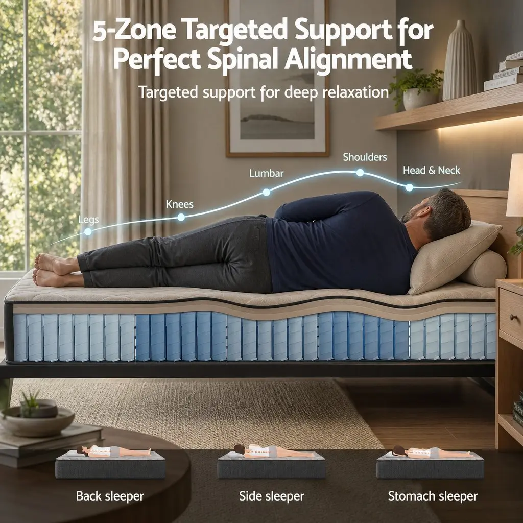 King Single Mattress Firm 30cm Pocket Spring 5-Zone Support Breathable Knitted Fabric Grey or Black