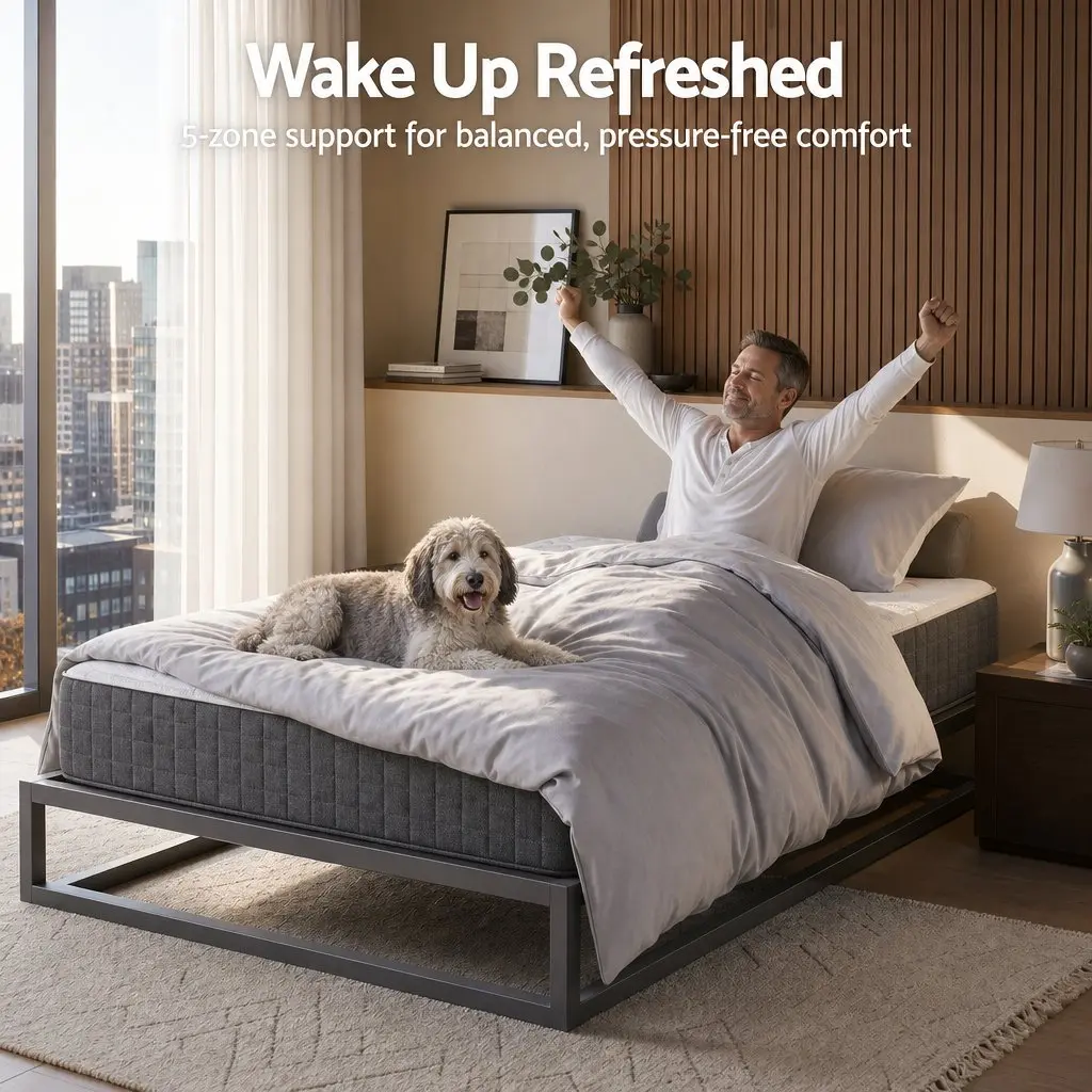 King Single Mattress Firm 30cm Pocket Spring 5-Zone Support Breathable Knitted Fabric Grey or Black