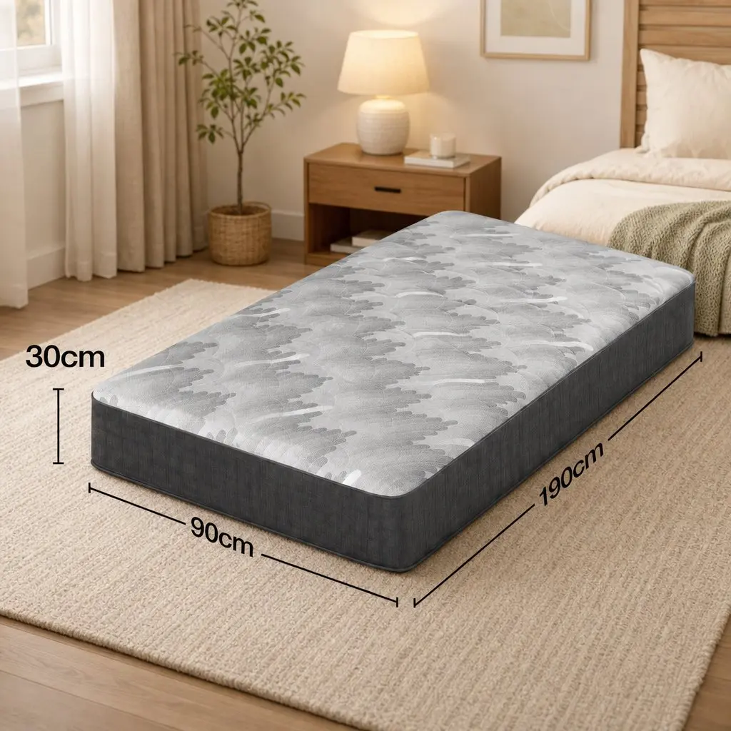 Single Mattress Firm 30cm Pocket Spring 5-Zone Support Breathable Fabric Grey
