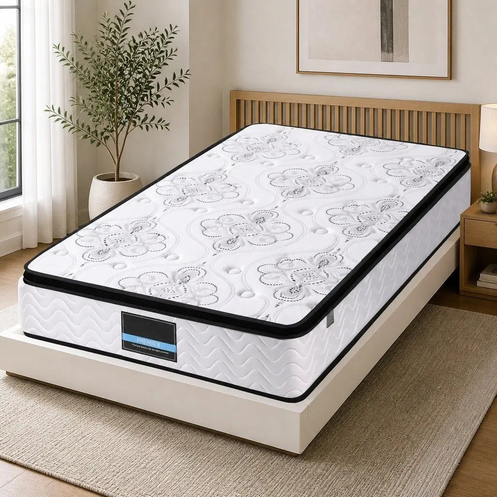 Single Mattress Medium Firm 30cm White Pocket Spring Euro Top Foam Breathable Knitted