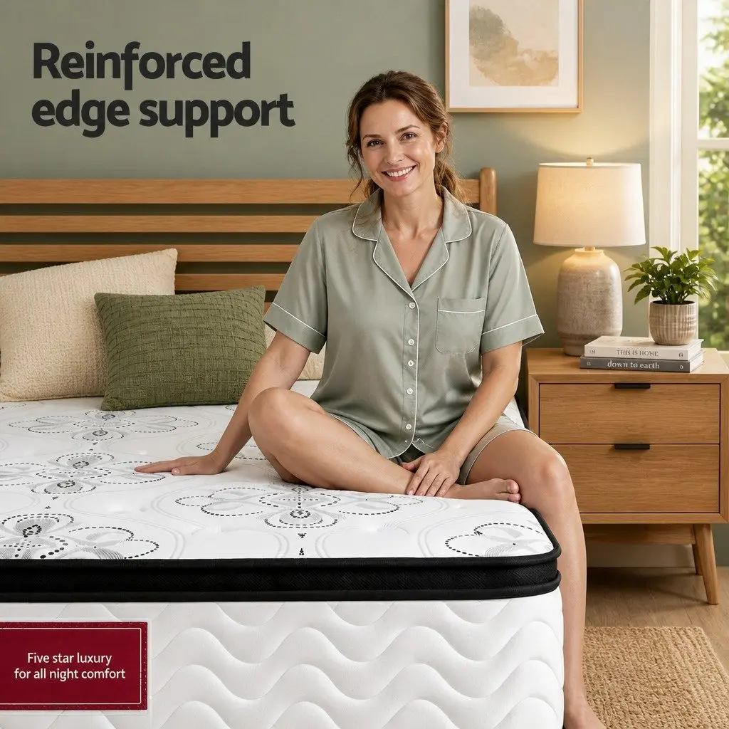 Single Mattress Medium Firm 30cm White Pocket Spring Euro Top Foam Breathable Knitted