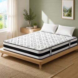 Queen Mattress 24cm Ultra Firm Pocket Spring Grey Bedding