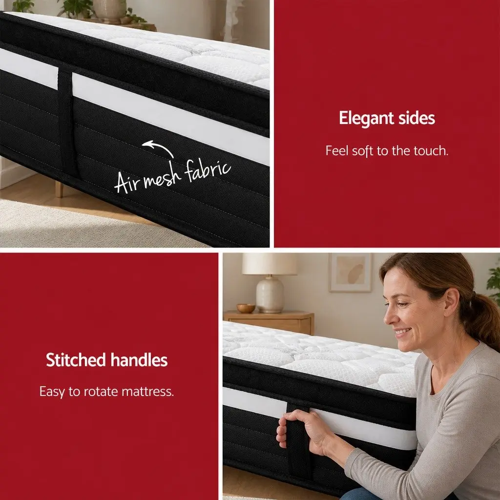 Double Mattress Ultra Firm 28cm Pocket Spring Support Belgium Fabric Black Grey White