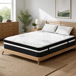 Queen Mattress 28cm Pocket Spring Bed Euro Top Grey White