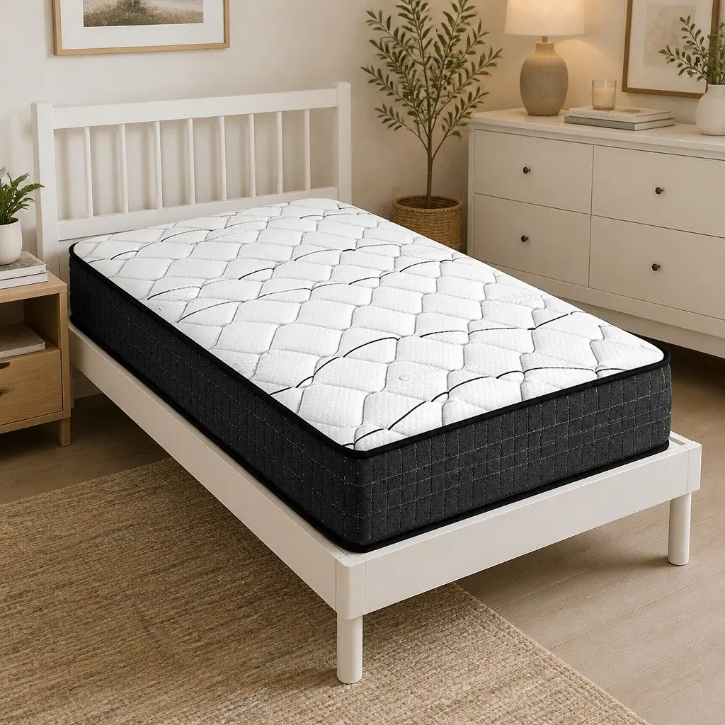 King Single Mattress Medium Firm 16cm White Bonnell Spring Foam Support
