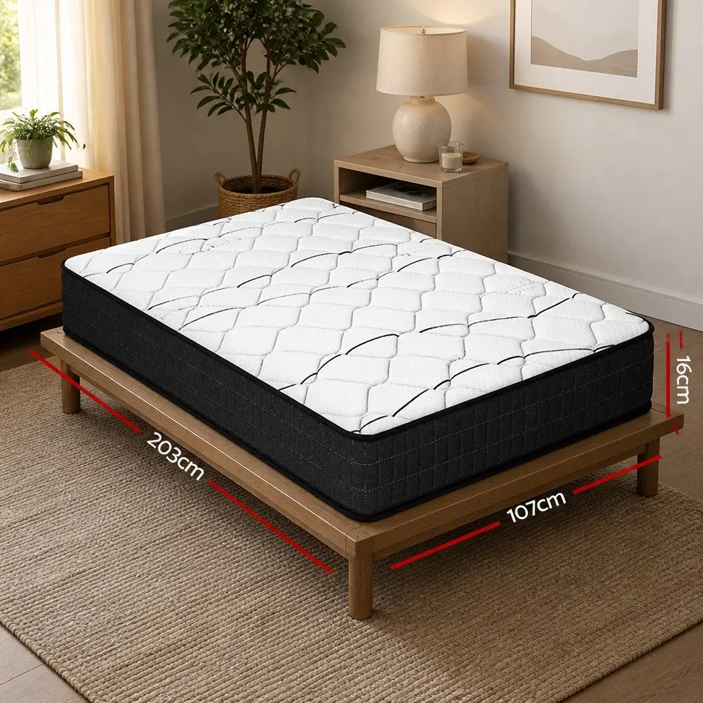 King Single Mattress Medium Firm 16cm White Bonnell Spring Foam Support
