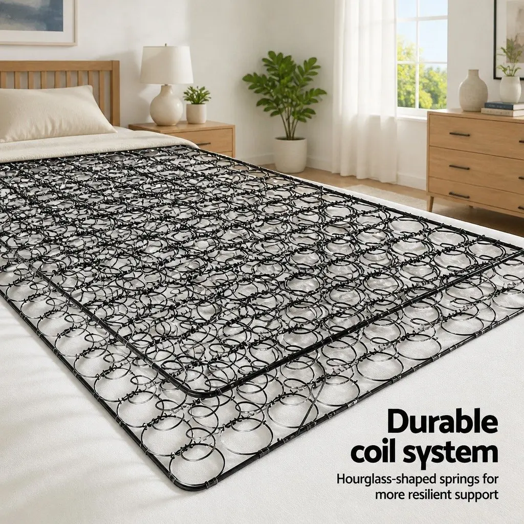 King Single Mattress Medium Firm 16cm White Bonnell Spring Foam Support
