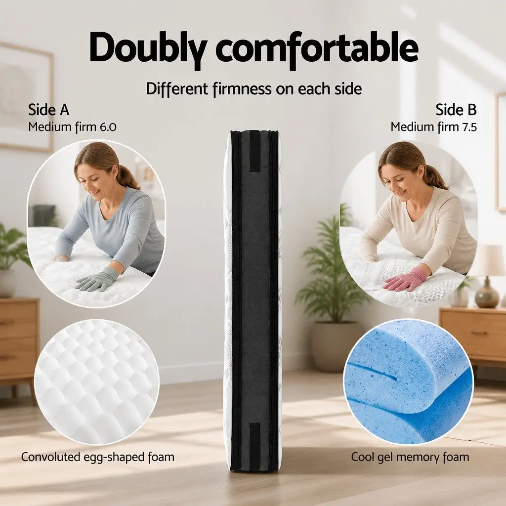 Queen Mattress 36cm Thick Cool Gel Memory Foam Flippable Double-Sided Bed