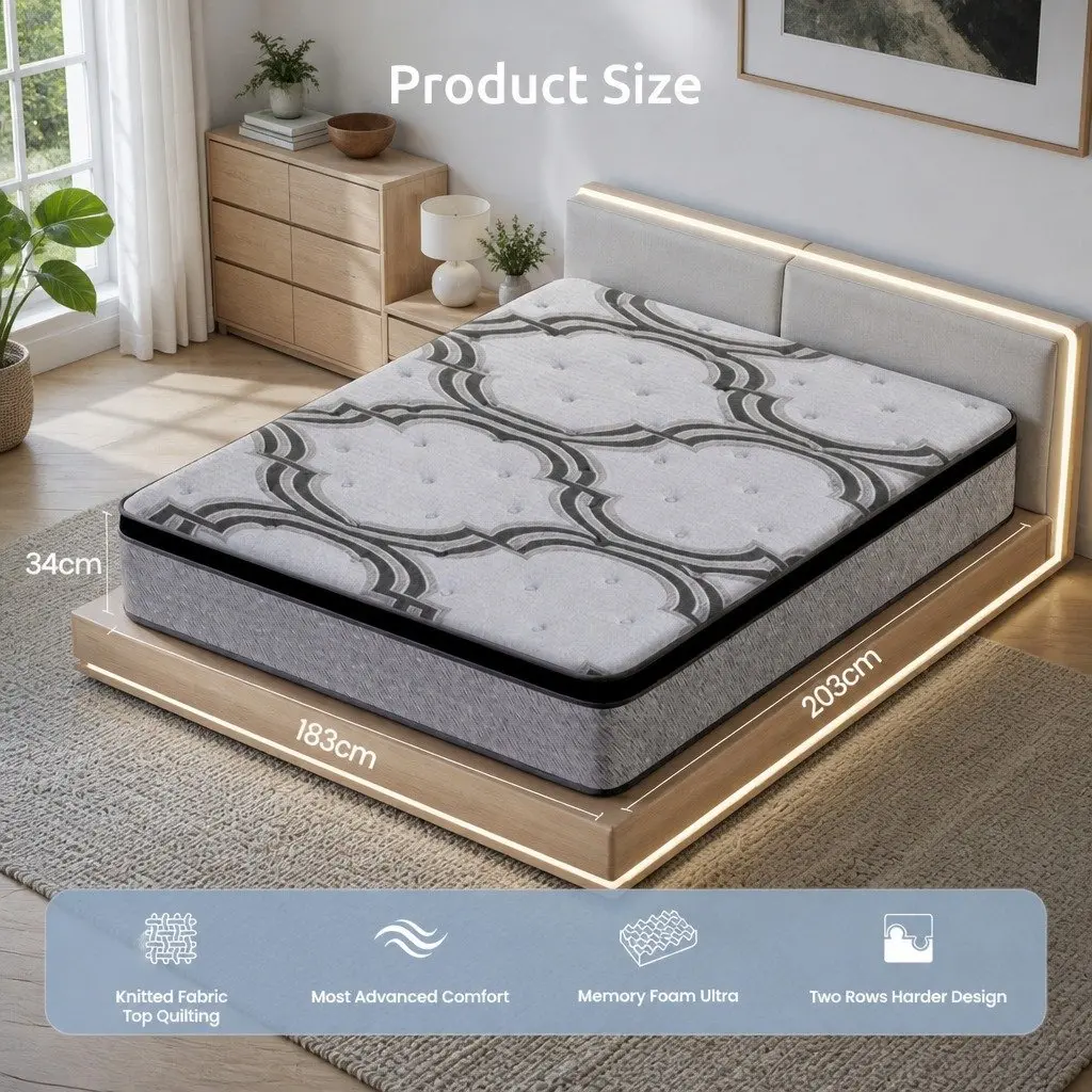 King Size Mattress Extra Firm 34cm Grey